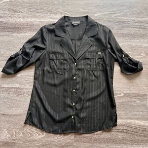 Bebe Black Button-Up Women's Top